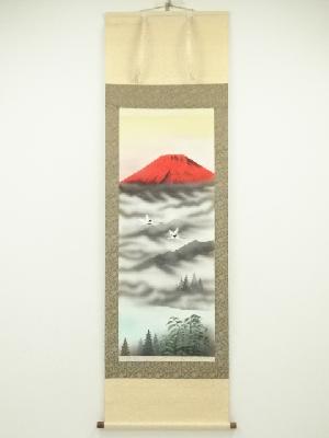 幸風筆　赤富士　肉筆絹本掛軸（保護箱）